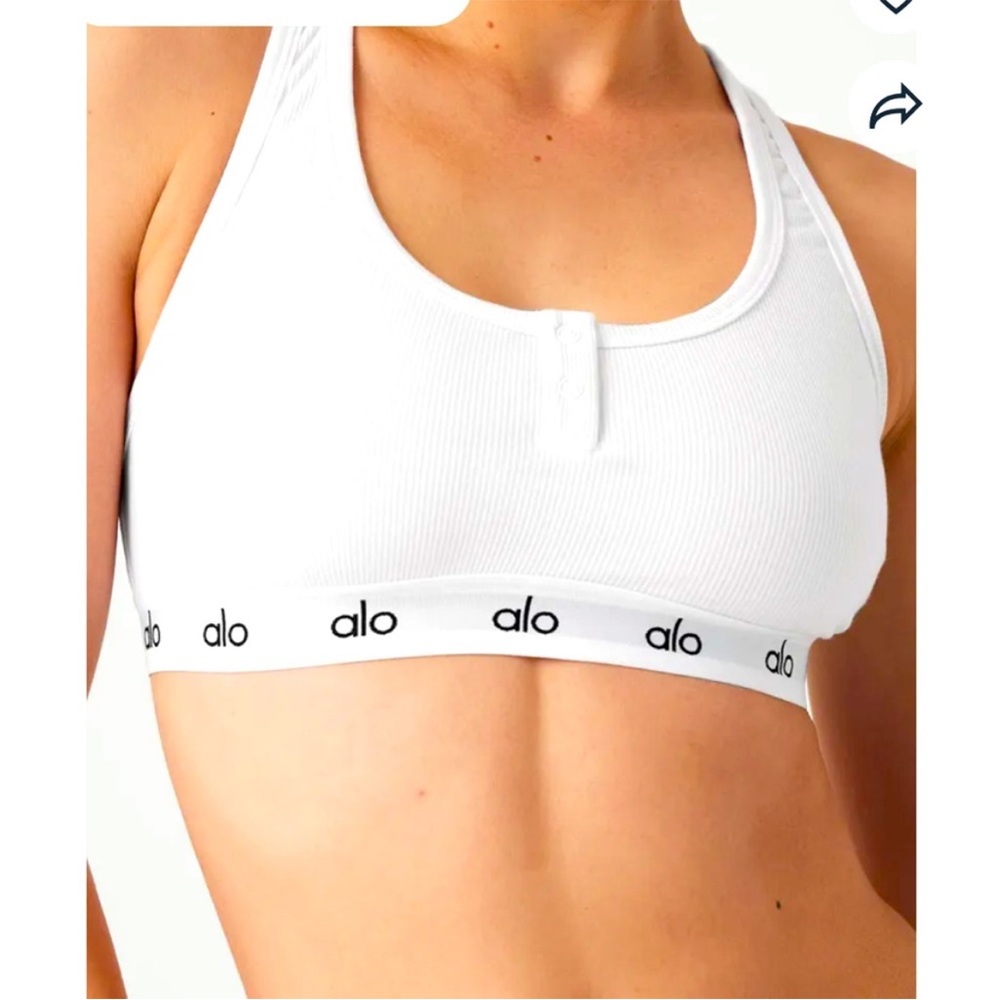 ALO Yoga White Ribbed Sports Bra